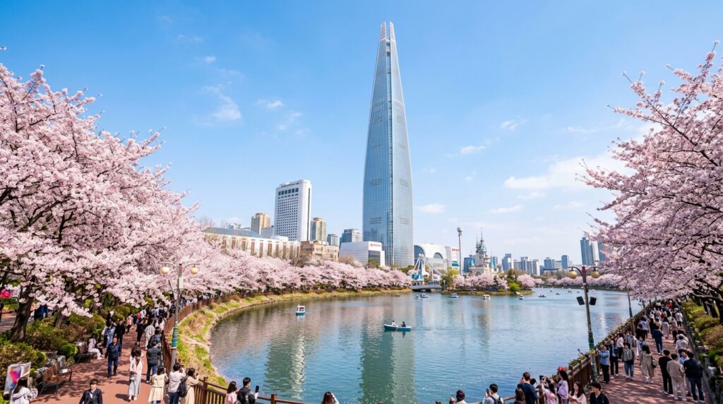 잠실 석촌호수 롯데타워 전경