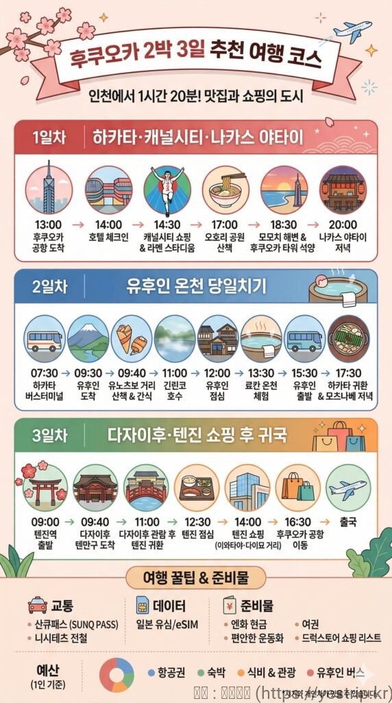 후쿠오사 여행 일정 인포그래픽